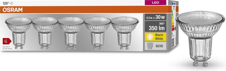 Productafbeelding Osram LED BASE PAR16 50 niet-dim 36° 4,3W/827 GU10 Box M5 (GU10, 4.30 W, 350 lm, 5 x, G)