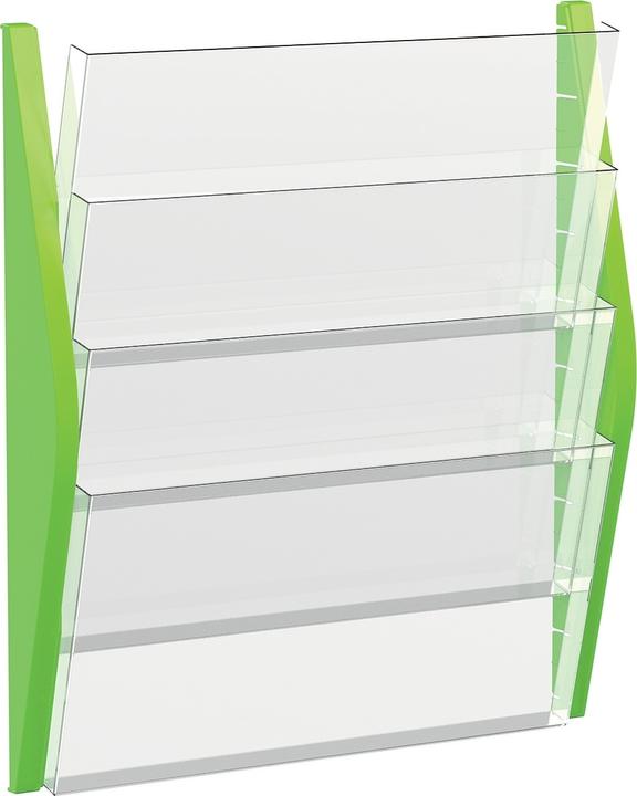 Immagine prodotto Helit Portadepliant da parete, DIN A3 orizzontale, 4 scomparti, verde Sezioni laterali in PP colorato