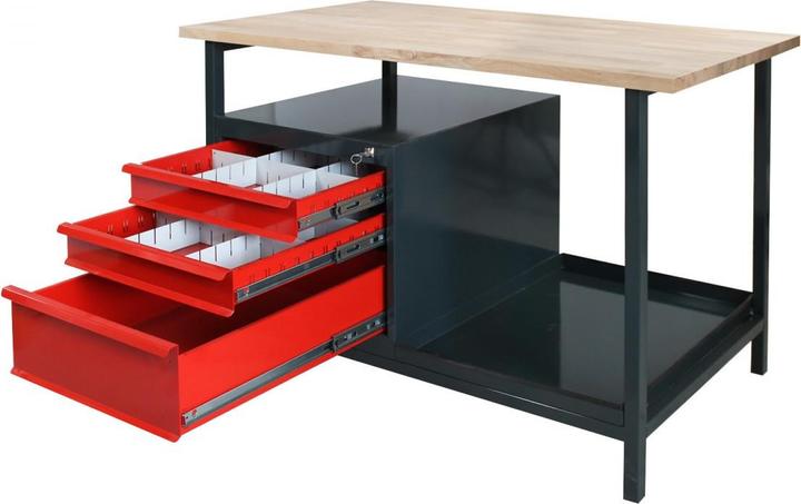 Immagine prodotto Dema Werkbank Werktisch Arbeitstisch Werkstatt Tisch "Eko 3S" mit 3 Schubladen rot (60.50 cm, 120.50 cm)