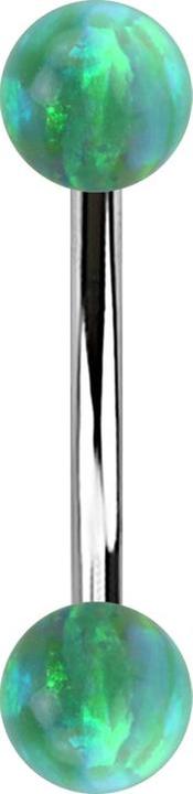 Actual product image Star Piercing Silver banana with two green opal beads (Surgical steel 316L)
