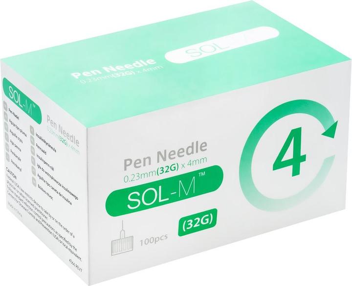 Produktbild Sol-m Pen Nadel 32G 0.23mmx4mm 100 Stk (Pen Nadeln + Einmalkanülen)