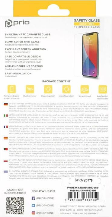 Image du produit prio Protecteur d'écran en verre trempé pour iPhone 14/13/13 Pro clair (1 pièce(s), Apple iPhone 14, Apple iPhone 13, Apple iPhone 13 Pro)