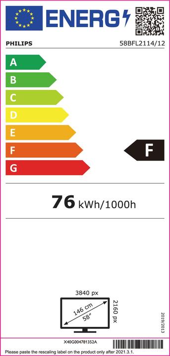 Energy Label Philips 58BFL2114/12 (3840 x 2160 Pixels, 58")