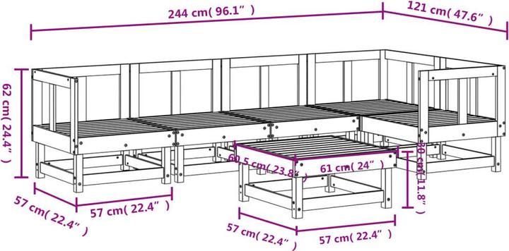 Actual product image VidaXL 6-tlg. Garten-Lounge-Set Grau Massivholz Kiefer,Farbe