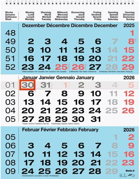 Produktbild Biella 3-Monats-Kalender (31 x 40 cm, Harter Einband)