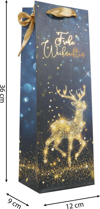 Produktbild Idena Flaschentasche Weihnachten schwarz/gold 12x9x36cm (Geschenktüte)