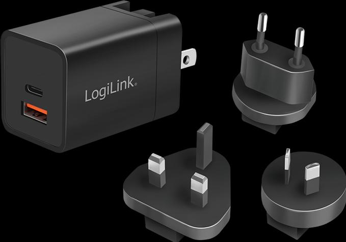 Produktbild LogiLink USB-Steckdosenreiseadapter, 1x USB-A, 1x USB-C, GaN-Technologie, 30 W (30 W)
