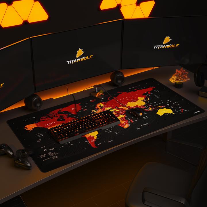 Produktbild Titanwolf Gaming Mauspad, XXXL Speed Mausmatte 1200 x 600 mm, Geschwindigkeit & Präzision, Weltkarte rot