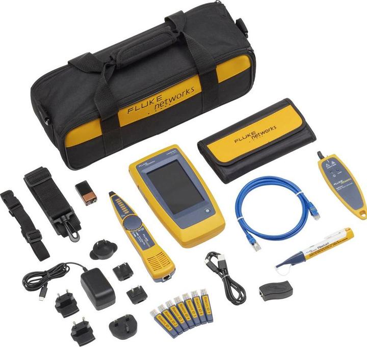 Caricabatterie AC, Cinghia per appendere, Accoppiatore universale Rj45/11, Sonda Intellitone Pro 200, Cavo patch Rj45-Rj45, alla prova, LinkIQ tester per cavi+rete Contiene LinkIQ Con ID remoti n. 1-7
