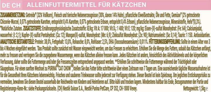 Nährwerte und Zutaten Cat Chow Kitten 1,5kg (Welpe + Kitten, 1 Stk., 1500 g)