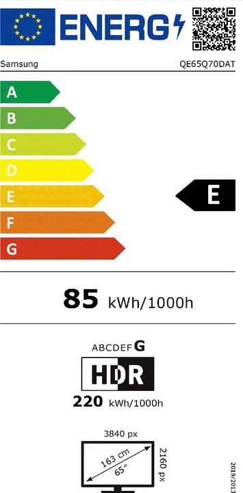 Energy Label Samsung 65" Q70D - 4K QLED TV (65", Q70D, QLED, 4K, 2024)