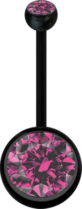 Produktbild Star Piercing Banane Schwangerschaft schwarz mit zwei Kugeln Kristall gross pink (Bioflex, ohne Messing)
