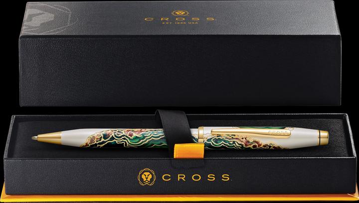 Image du produit Cross Stylo à bille twist Wanderlust Borneo Blanc Laque Vert Or Boîte cadeau (Laque blanche Vert Or, 1 x)