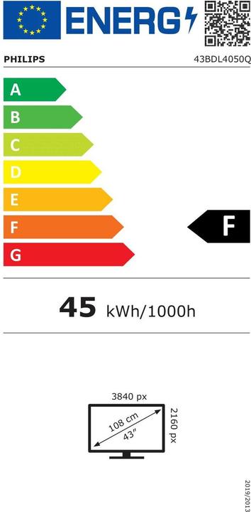 Energie-Label Philips Signage Display 43BDL4050Q/00 43", 24/7, 500cd/m², 25% Haze (3840 x 2160 Pixel, 42.50")