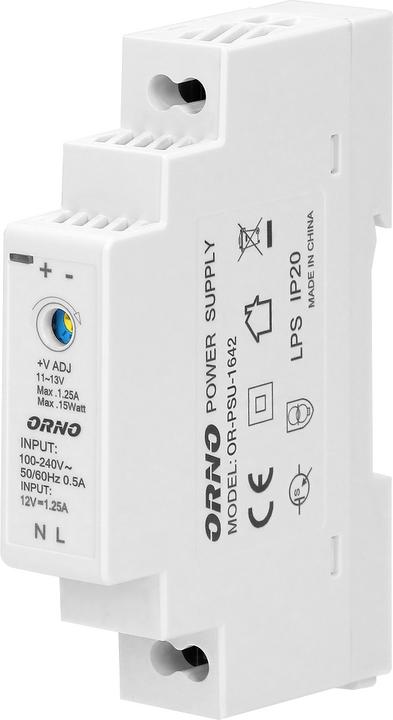 Immagine prodotto MGA ORNO PSU-1642 Alimentatore per guida DIN 12VDC, 1.25A, 15W(1 modulo)