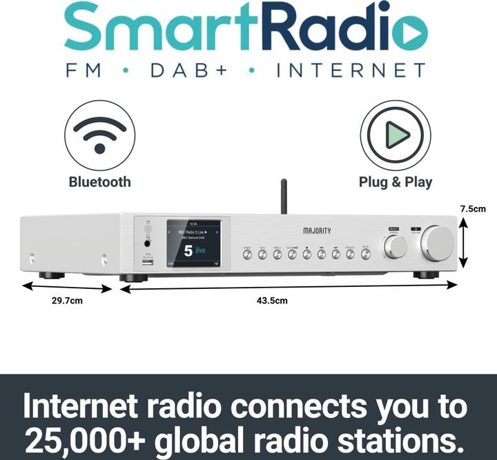 Produktbild Majority Fitzwilliam 3 Silver (Internetradio, DAB+, FM, Bluetooth, WLAN)