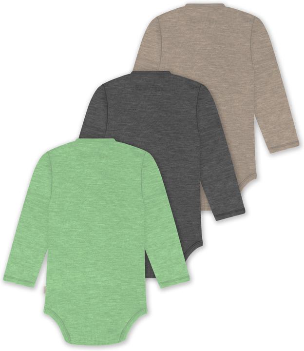 Actual product image Normani Set of 3 baby body wrap long sleeve toddler bodysuit made from merino wool - 9357 (74)