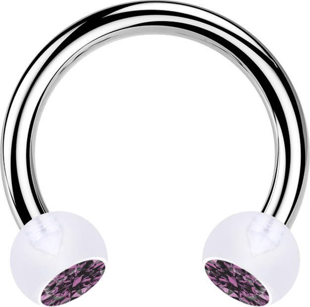 Image du produit Star Piercing Circular Barbell argent avec deux boules cristal transparent violet clair (sans laiton, Bioflex, Acier chirurgical 316L)