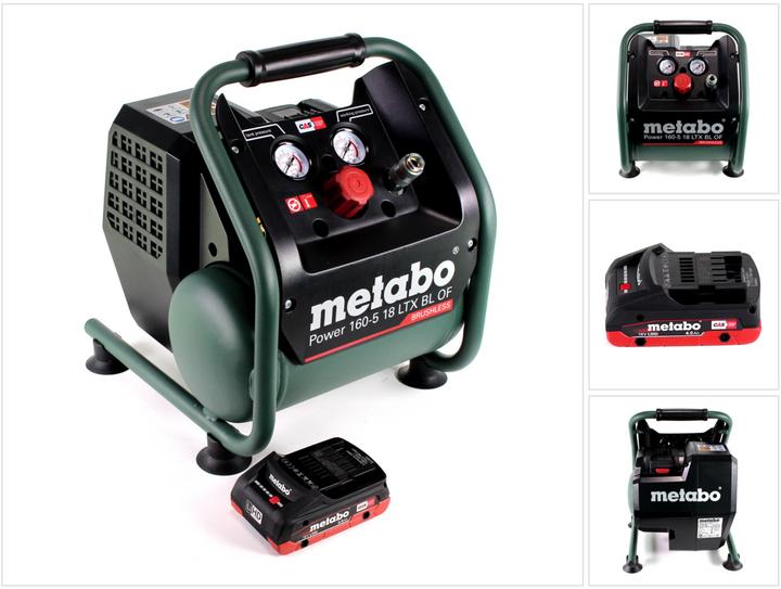 Actual product image Metabo Power 160-5 18 LTX BL OF Battery compressor 18 V 8.0 bar Brushless + 1x LiHD battery pack 4.0 Ah - (8 bar, 5 l)