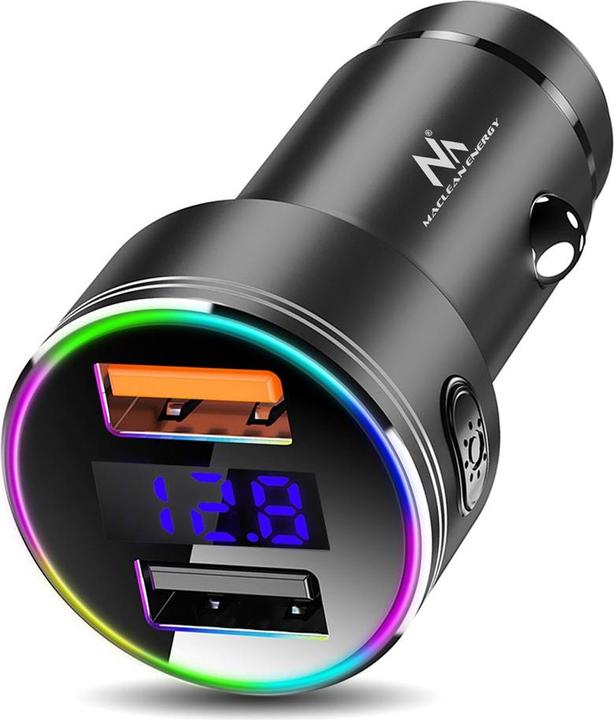 Actual product image Maclean MCE375 dual car charger with display cigarette lighter socket Aluminum voltmeter USB 1 x QC 3.0, USB