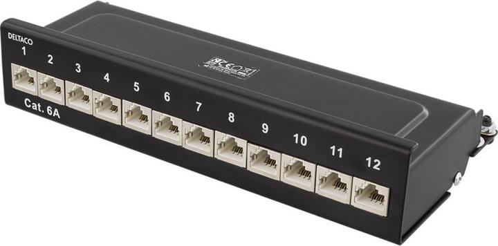 Deltaco Patch Panel 12xRJ45 Cat6a wall-mountable metal black