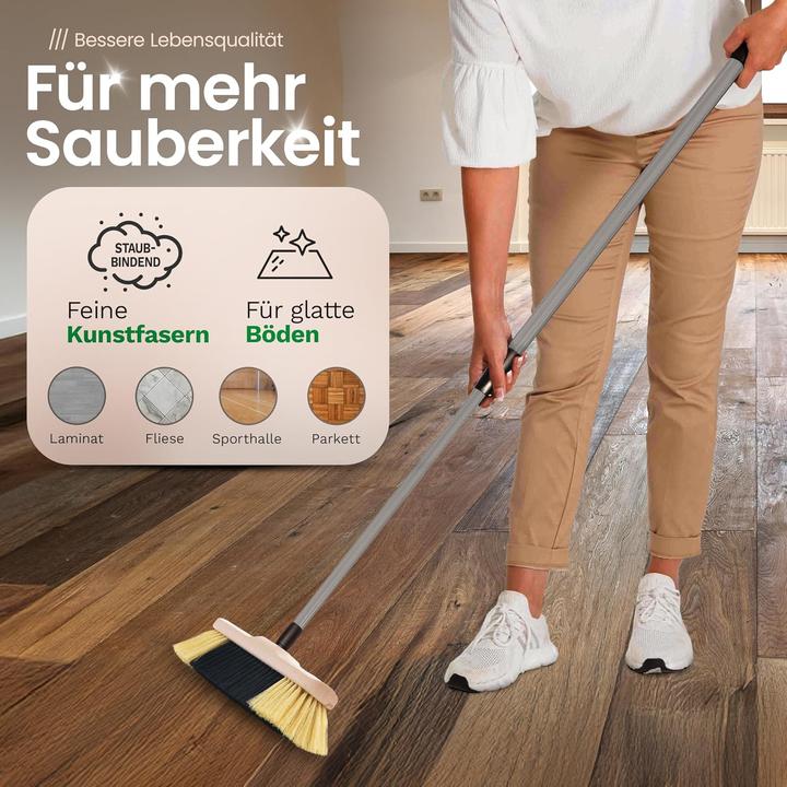 Produktbild Novaliv 1x Zimmerbesen mit Stiel I feine Kunstborsten I Handbesen Holz I Teleskopstiel I Stubenbesen (1 Stk.)