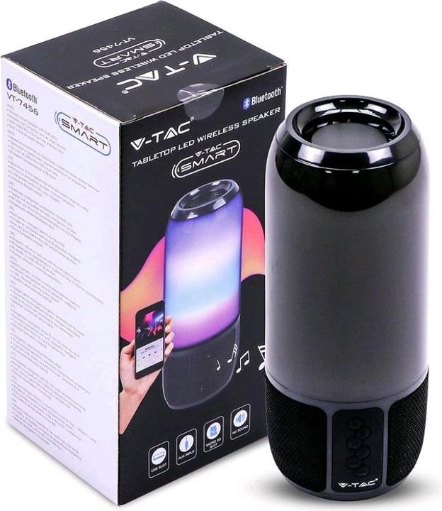 Image du produit V-TAC Haut-parleur Bluetooth 6W avec lumières LED, noir, slot USB et TF, DC : 5V (3 h, Fonctionnement sur piles)