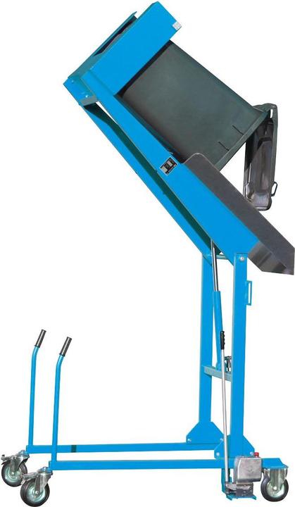 Actual product image eurokraft pro Waste bin tipping station, hydraulic, with hand pump, light blue.
