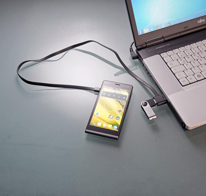 Actual product image Callstel Micro USB Charging & Data Flat Cable with USB Port & OTG (0.70 m, USB 2.0)
