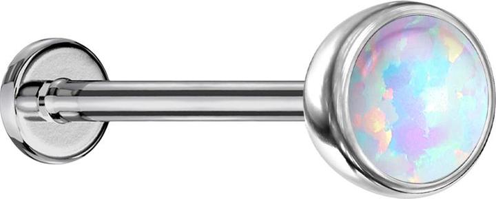 Produktbild Star Piercing Micro Threadless Labret silber Halbkugel mit Opal weiss (Titan G23, ohne Messing)
