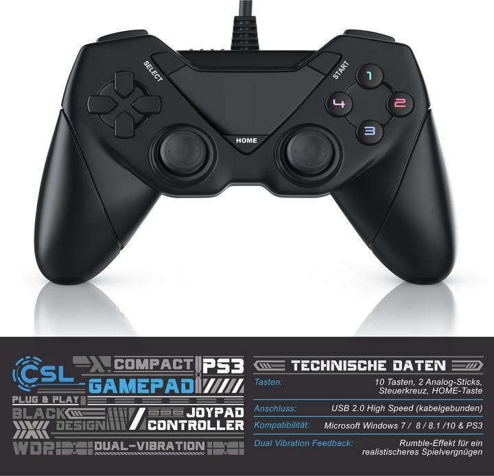 Actual product image CSL Gamepad, USB Controller for Android, PC / PS3 / Direct-Input / X-Input (Android, PS3, PC)