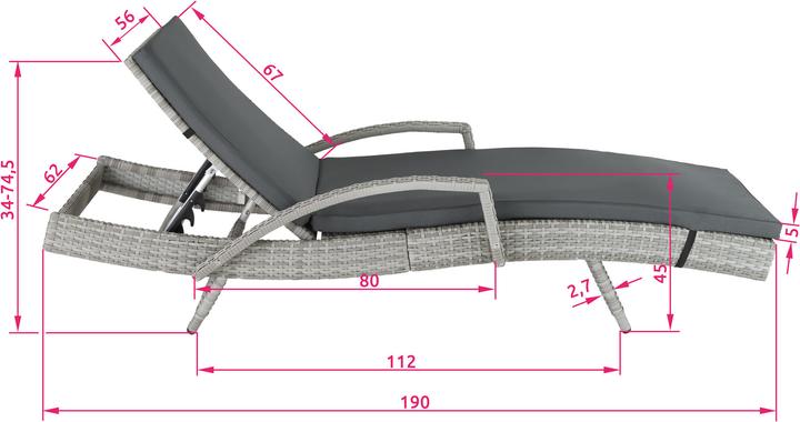 Actual product image tectake Sun lounger Océane rattan (190 cm)