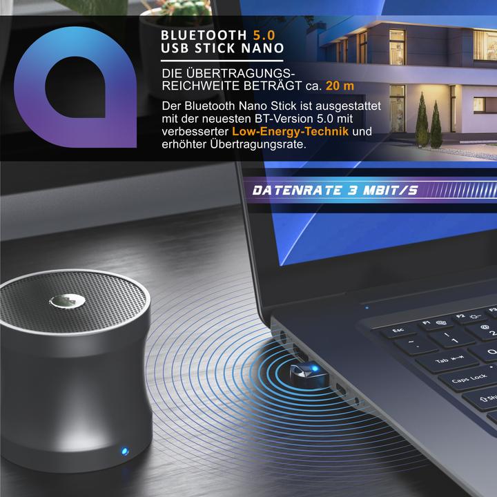 Produktbild Aplic USB Bluetooth 5.0 Stick Nano, mini BT5.0 Dongle / Adapter, für PC & Laptop, Empfänger & Sender (Sender & Empfänger)