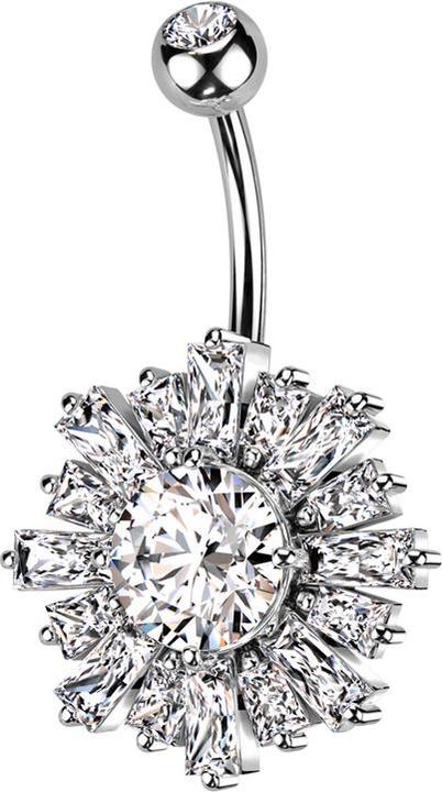 Star Piercing Banane silber mit Kugel Kristall silber und Sonne Kristalle silber (Chirurgenstahl 316L, Messing)
