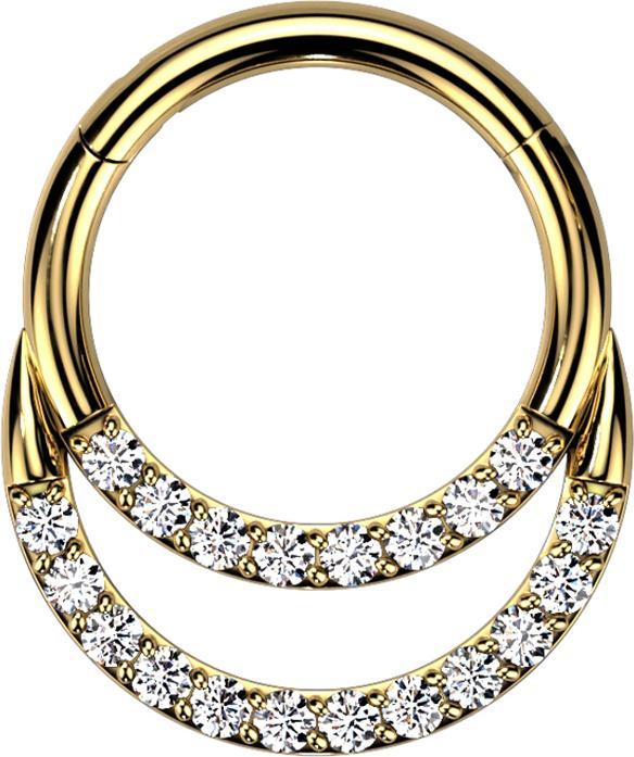 Star Piercing Micro Segmentring klappbar vergoldet doppel front Kristalle silber (Titan G23, ohne Messing)