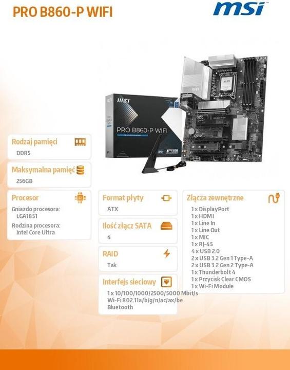 Produktbild MSI PRO B860-P WIFI (LGA 1851, Intel B860, ATX)