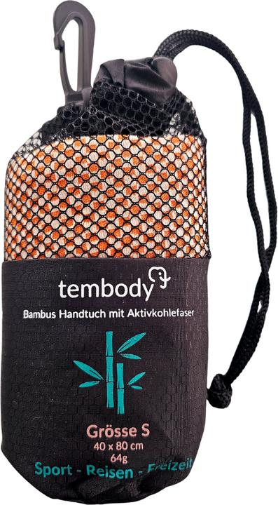 Actual product image Tembo Bamboo travel towel with activated carbon fibres Orange S