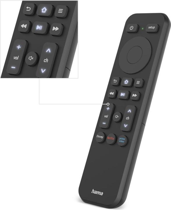 Actual product image Hama Remote control, f. TV + button Netflix, Prime Video, Disney+, programmable (Universal remote control, Infrared)