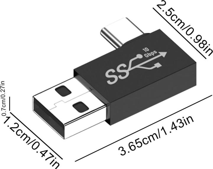 Actual product image PowerGuard USB-A to USB-C 90 degree right angle adapter