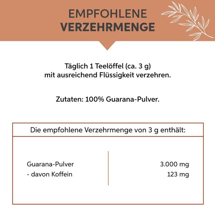 Valori nutrizionali e ingredienti Eltabia Guaranà in polvere dal Brasile | Caffeina naturale in qualità di alimento grezzo di prima qualità (Polvere)