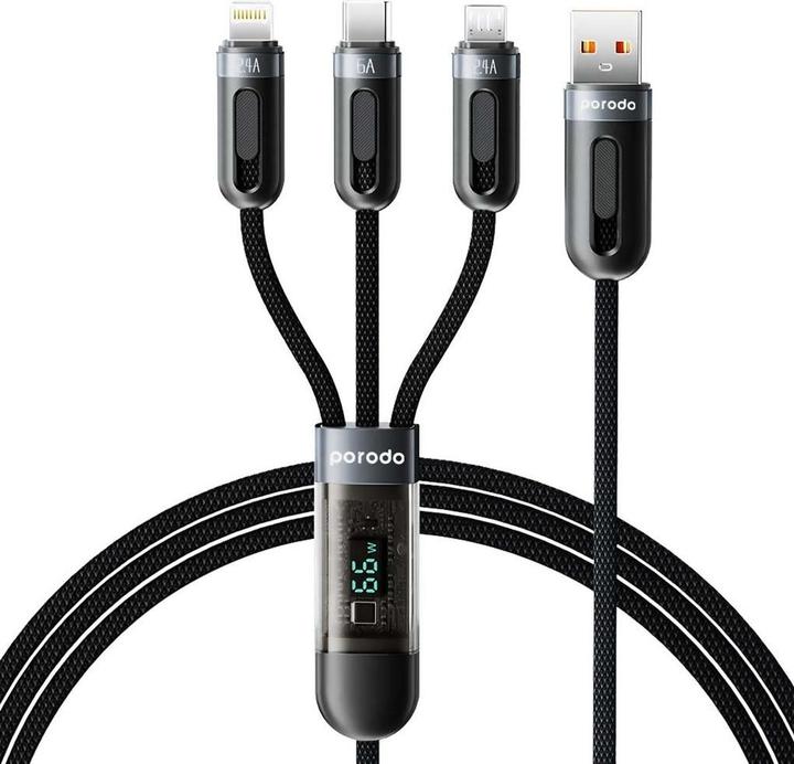 Porodo Cavo di ricarica rapida per display digitale 3 in 1 (1,2 m) (1.20 m, USB 3.2 Gen 1)