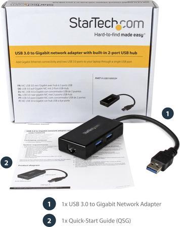 Image du produit StarTech USB 3.0 Gigabit Ethernet and USB 3.0 Hub (USB-A, 1 Ports)