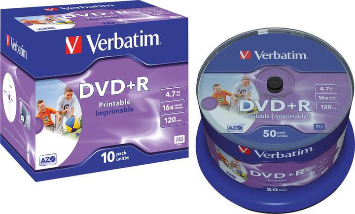 Actual product image Verbatim DVD+R, 16x, 4.7GB, 50 spindle, printable (50 x)
