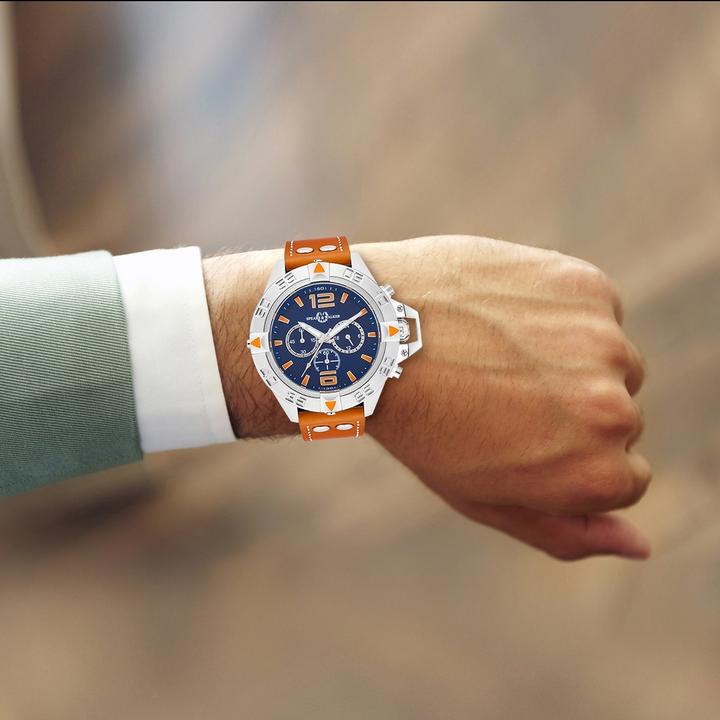 Image du produit Spears & Walker Montre à quartz Varus II en cuir véritable Cognac - 34106 (Chronographe, 49 mm)