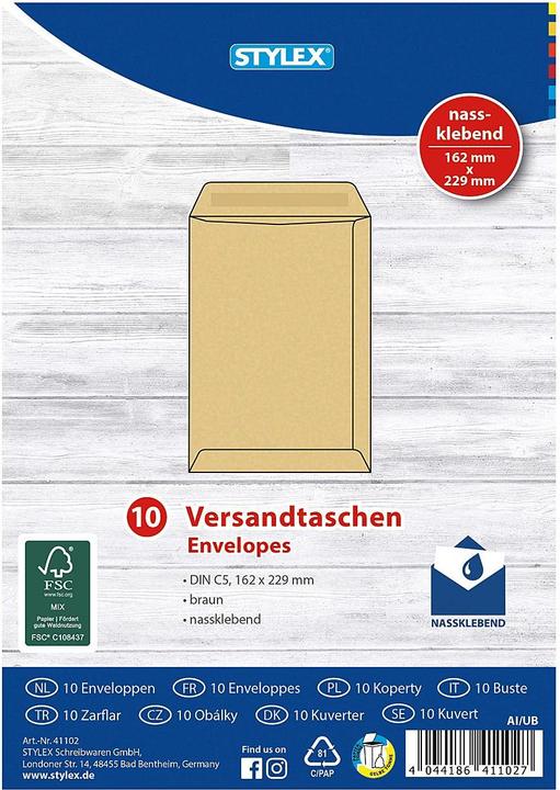 Actual product image Stylex Envelopes DIN C5 brown 10pcs (10 x)
