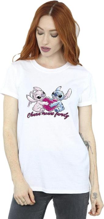 Actual product image Disney Womens/Ladies Lilo And Stitch Ohana Heart With Angel Cotton Boyfriend T-Shirt (XXL)