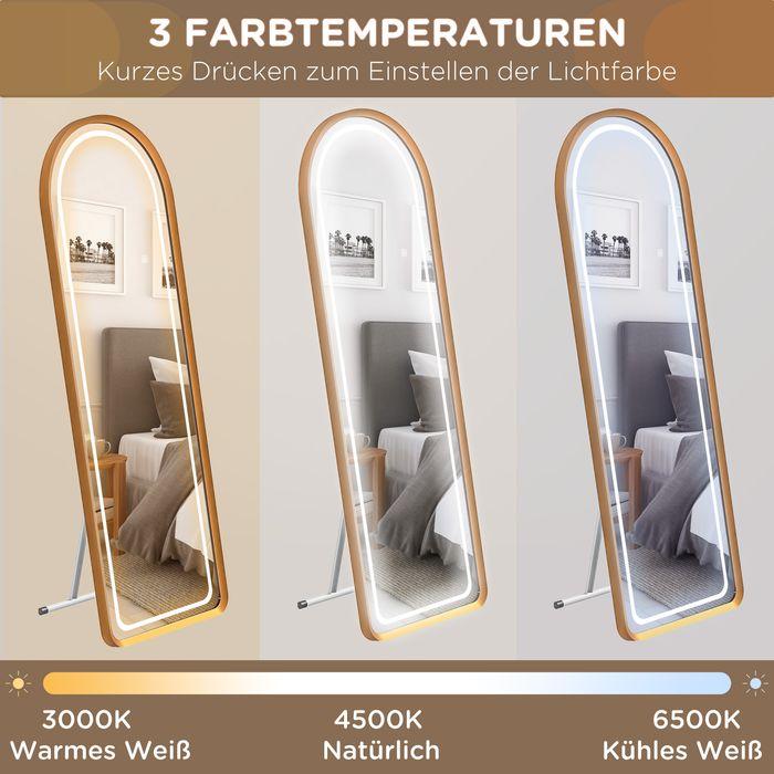 Image du produit Swisshandel24 Miroir intégral, 47 x 146 cm Miroir mural avec support, miroir sur pied avec lampe LED, variateur (50 x 151.5 cm)