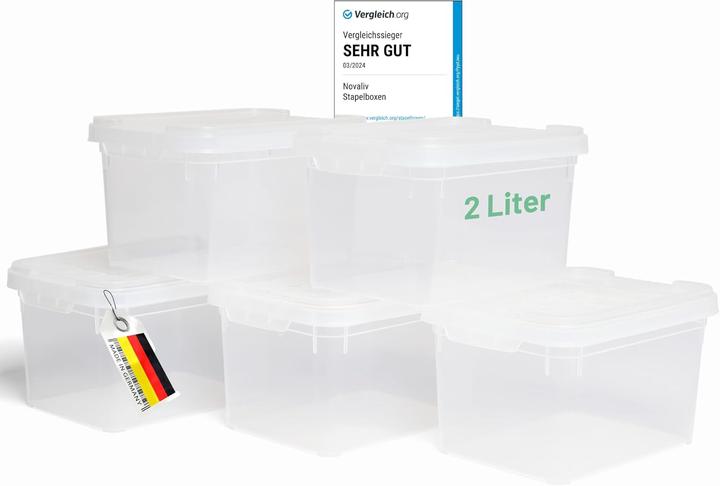 Actual product image Novaliv 5x Aufbewahrungsboxen mit Deckel klein 2 L transparente Nestbar stapelbare Plastikboxen mit (2 l)