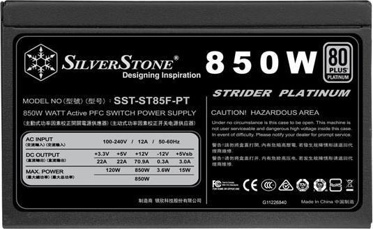 Immagine prodotto Silverstone SST-ST85F-PT Strider 80 PLUS Platinum, modulare - 850 Watt (850 W)