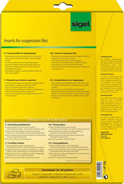 Produktbild Sigel PC-Einsteckschilder